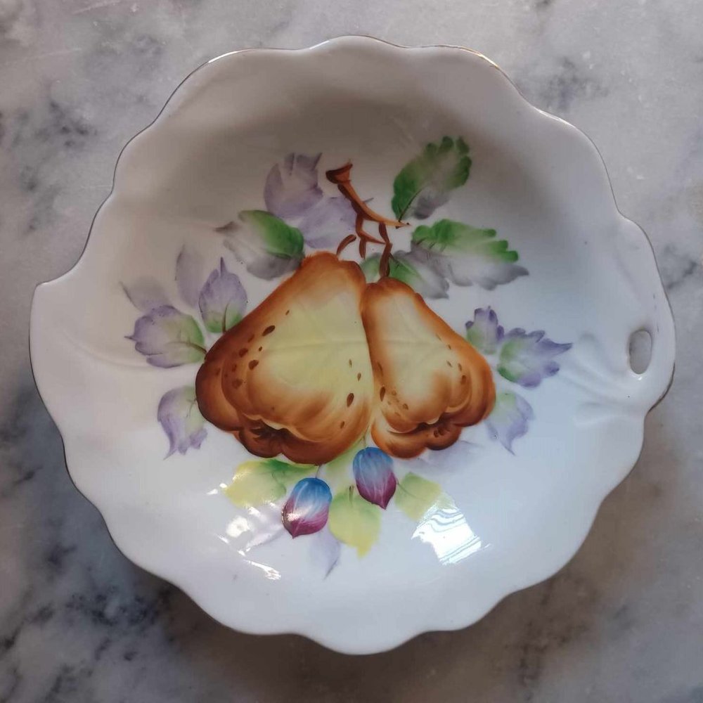 MCM UCAGCO Japan Hand Painted Pears, Small Plate, Unusual Rim, Vibrant Colors